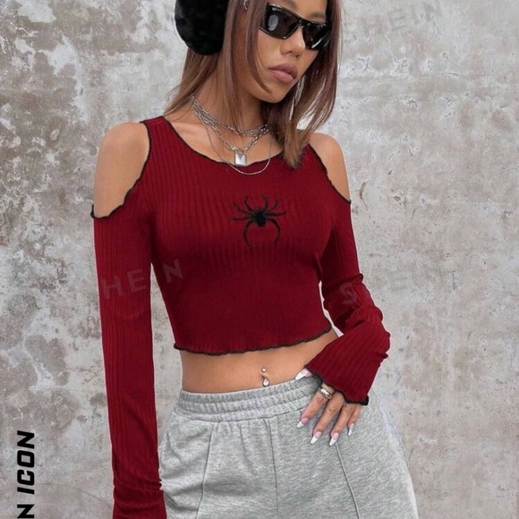 Shein Y2K Cold Shoulder Top - Picture 2 of 7